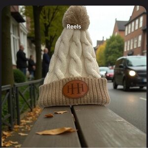 Beige and Cream Knit Beanie